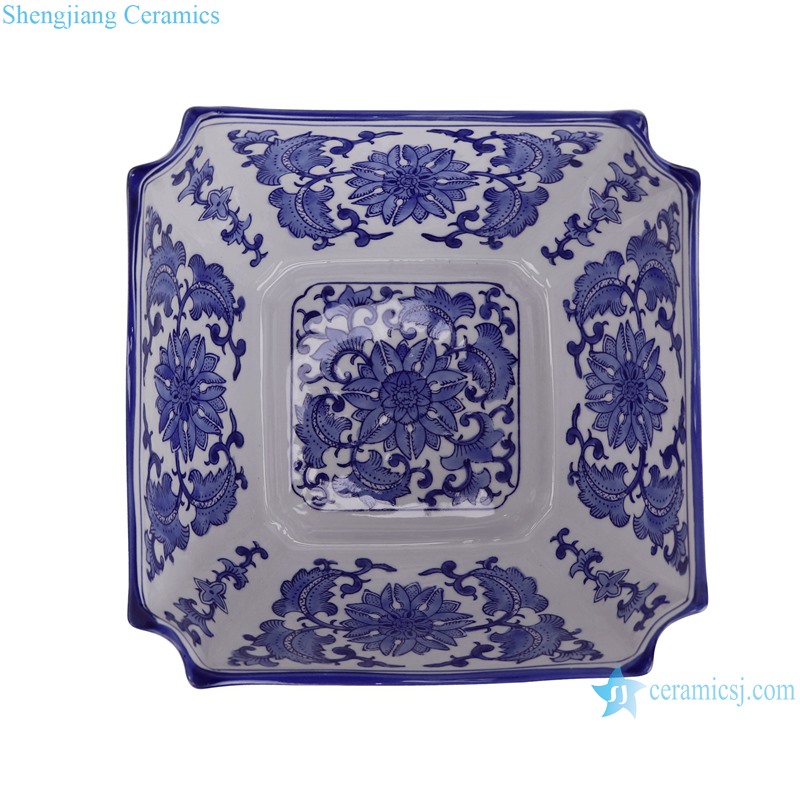 RXAE-FL76189 Twisted Flower lotus Pattern Blue and white Porcelain Ceramic octagonal fruit Candy plate--top view