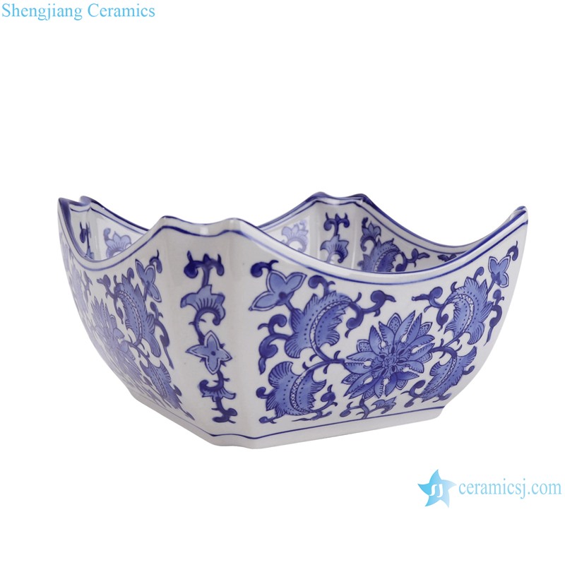 RXAE-FL76189 Twisted Flower lotus Pattern Blue and white Porcelain Ceramic octagonal fruit Candy plate--side view