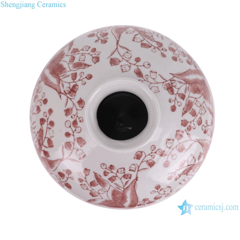 RXAY07 Red and White Plum flower and leaf patterns Porcelain Flower Vase for home decoration--top view