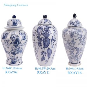 RXAY08/RXAY11/RXAY16 Modern Style Blue and White Porcelain Flower and Bird Pattern Ceramic Pot Jars with lid