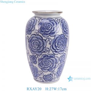 RXAY20 Blue and white Peony Flower pattern Melon bottle Ceramic Flower Vase