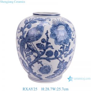 RXAY25 Blue and White Ceramic Flower vase Flower and Bird Pattern for home decoration