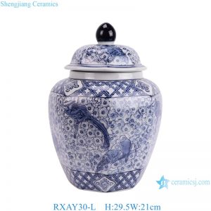 RXAY30-L-S Blue and white porcelain Flower and Bird Pattern Ceramic Temple Lidded Jars Ginger jar Table white