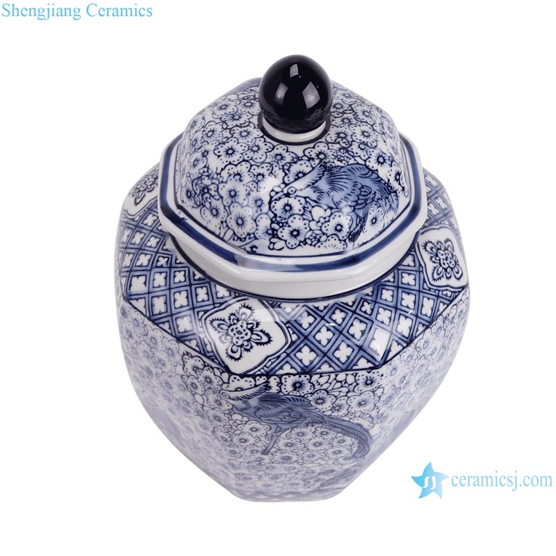 RXAY30-S Blue and white porcelain Flower and Bird Pattern Ceramic Temple Lidded Jars Ginger jar Table white --vertical view