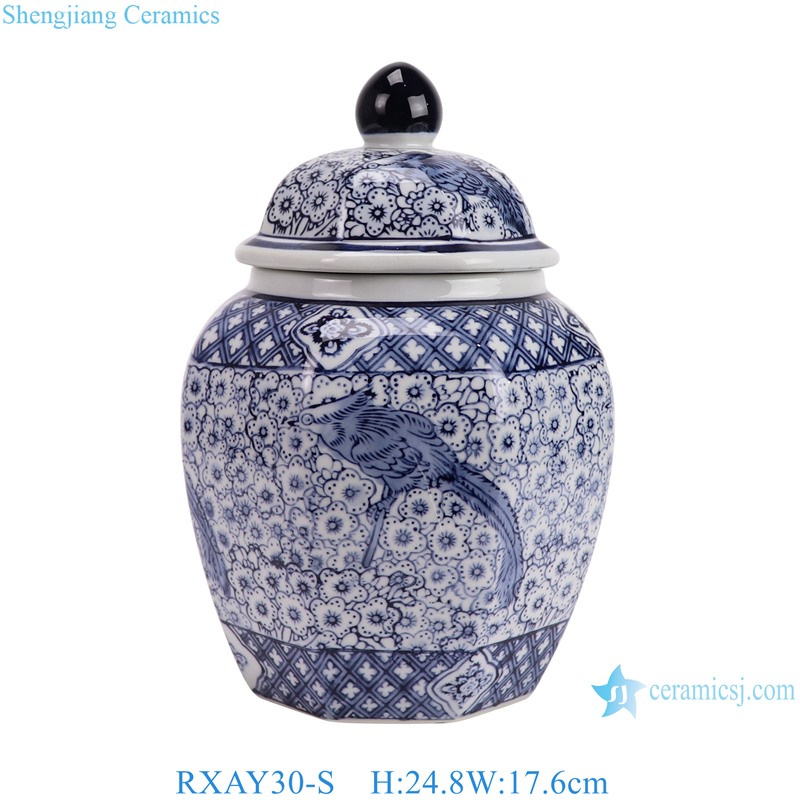 RXAY30-S Blue and white porcelain Flower and Bird Pattern Ceramic Temple Lidded Jars Ginger jar Table white 