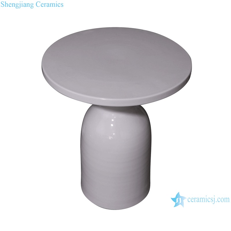 RYLL50-A White color Glazed Ceramic Outdoor Table Coffee Tea Table -- side view