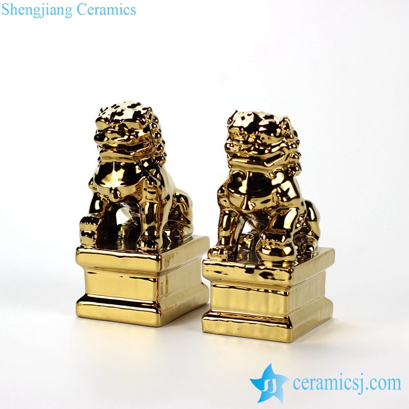 GOLD color glazed statues lion figurine sculpture in Pair