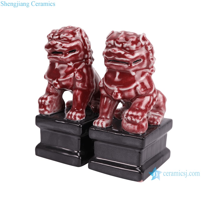 RYXP21-S Red color glazed statues lion figurine sculpture in Pair