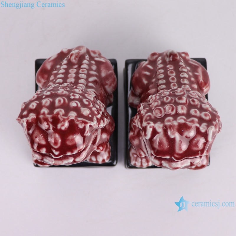 RYXP21-S Red color glazed statues lion figurine sculpture in Pair--top view