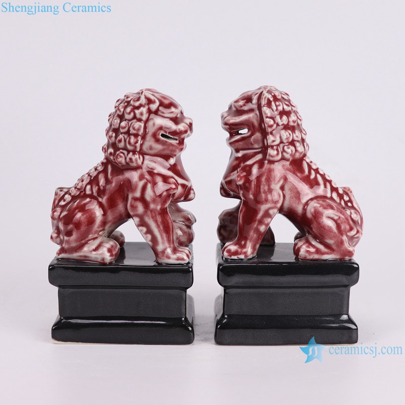 RYXP21-S Red color glazed statues lion figurine sculpture in Pair--side view
