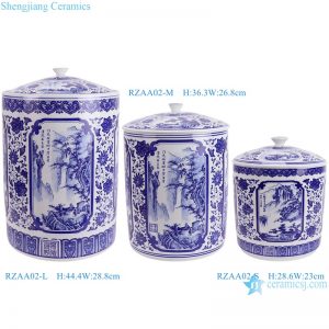 RZAA02-L-M-S Blue and White Porcelain Landscape Twisted flower pattern straight tube Tea Canister Pot