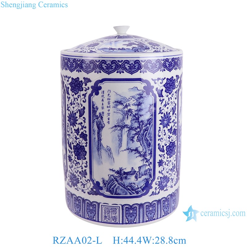 RZAA02-L Blue and White Porcelain Landscape Twisted flower pattern straight tube Tea Canister Pot