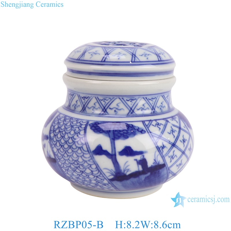 RZBP05-B Blue and White Porcelain Landscape pattern round shape Cute Small Pot Ceramic Tea Canister