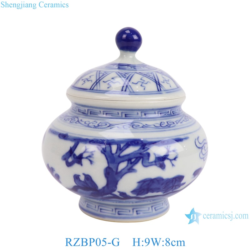 RZBP05-G Blue and White Porcelain Landscape pattern round shape Cute Small Pot Ceramic Tea Canister