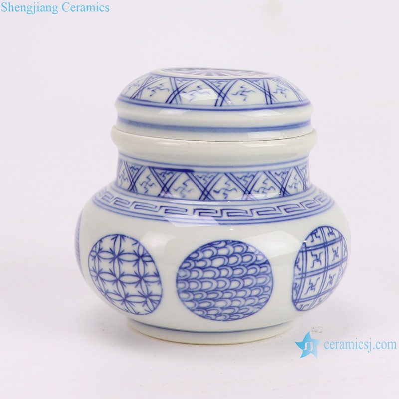 RZBP06-C Blue and white Circle pattern Small size Ceramic incense burner--side view
