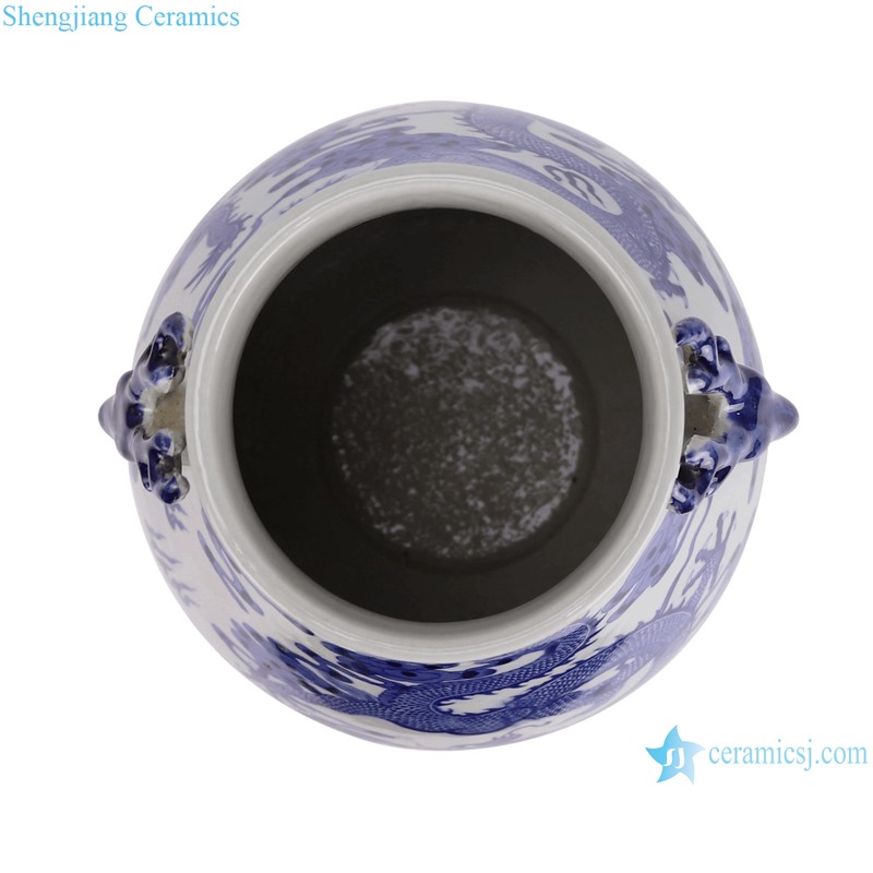 RZCM11-A Qing dynasy Guangxi period blue and white dragon pattern ceramic vase with two ears for home decoration