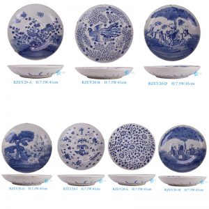 RZEY20-A-B-D-G-J-L-M hand painted beautiful blue and white big decorative ceramic plate for home decoration