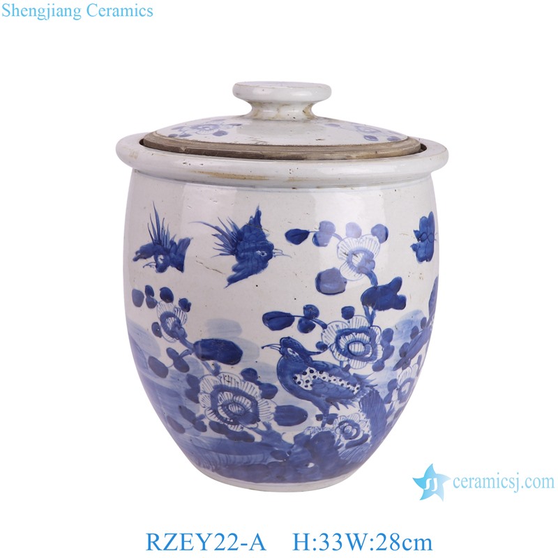 RZEY22-A-F-G-H hand painted blue and white ceramic lidded jar