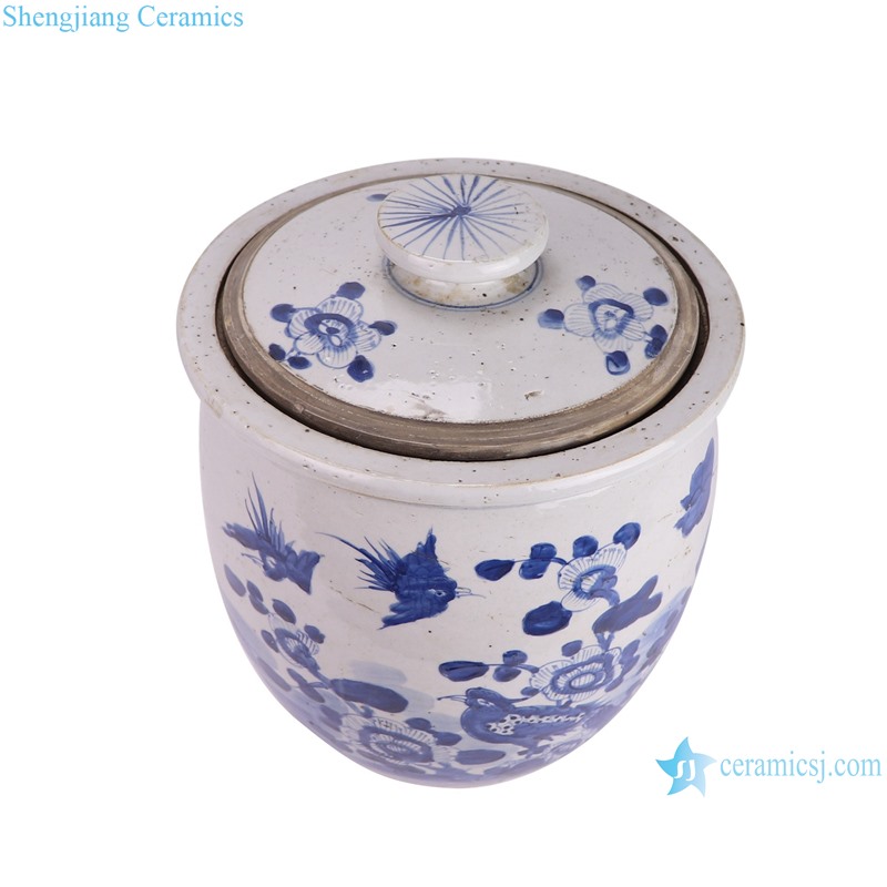 RZEY22-A-F-G-H hand painted blue and white ceramic lidded jar