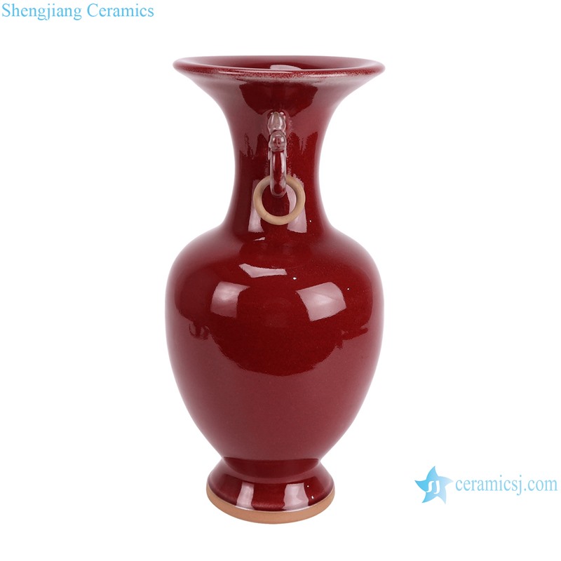 RZFW32-C-L Jun kiln red color double ears pattern ceramic vase for home decoration
