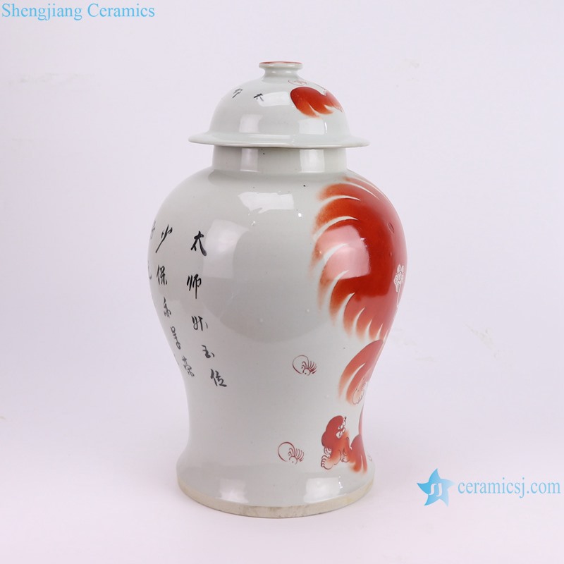 RZIH24-A red and white dragon pattern ceramic temple jar for home decoration