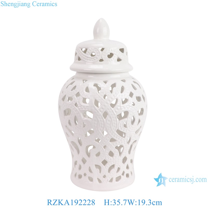RZKA192228 plain white color pierced ceramic temple jar for home decoration