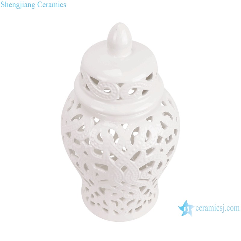 RZKA192228 plain white color pierced ceramic temple jar for home decoration