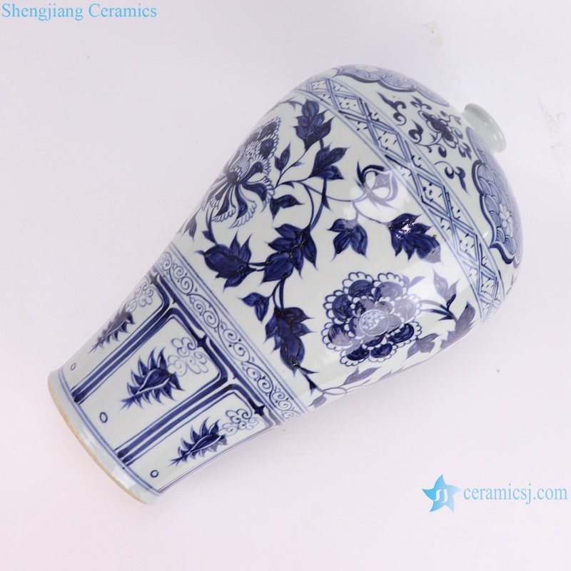 RZKR65 18inch hand painted blue and white floral pattern Meiping ceramic vase for home decoration
