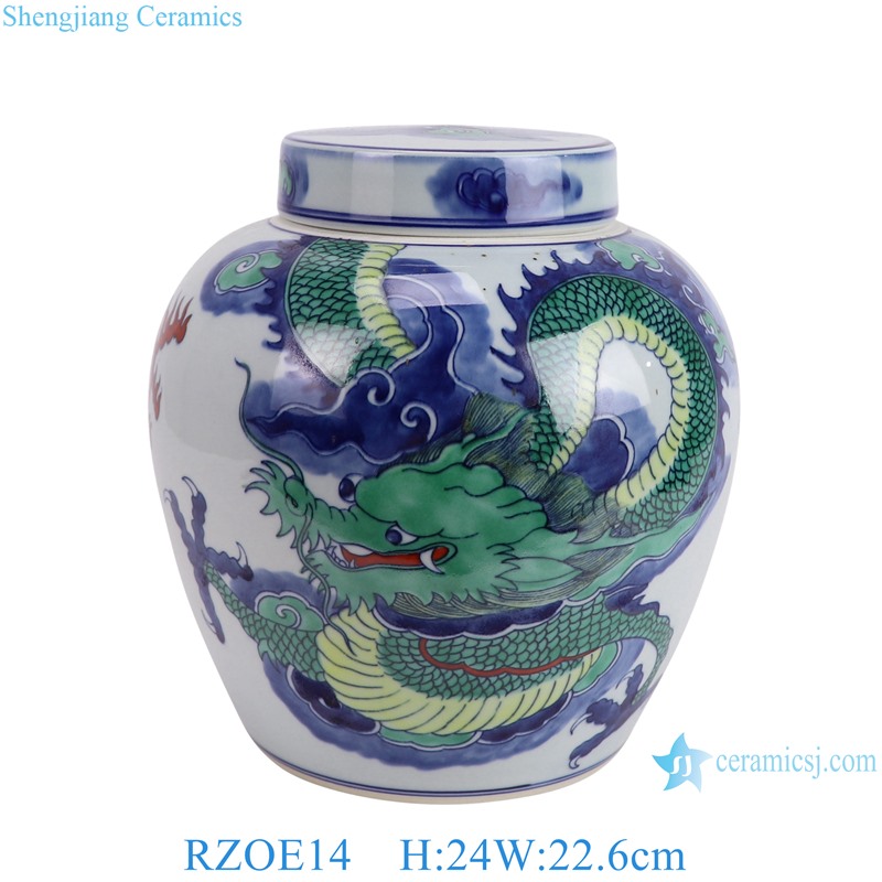 RZOE14 Doucai colorful dragon pattern ceramic ginger jar for home decoration