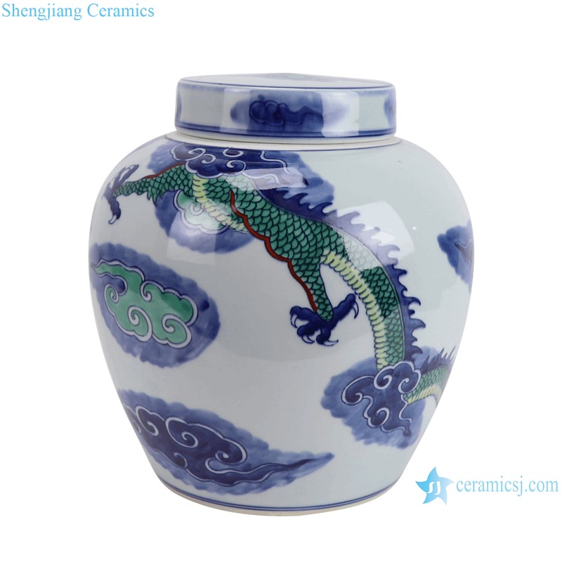 RZOE14 Doucai colorful dragon pattern ceramic ginger jar for home decoration