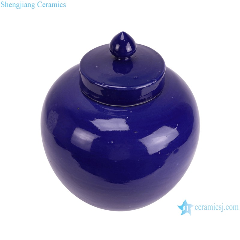 RZPI90-A plain blue color lidded ceramic jar for home decoration