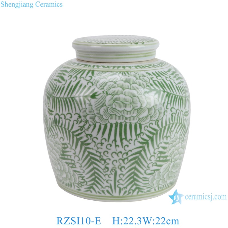 RZSI10-E green and white floral pattern ceramic ginger jar for home decoration