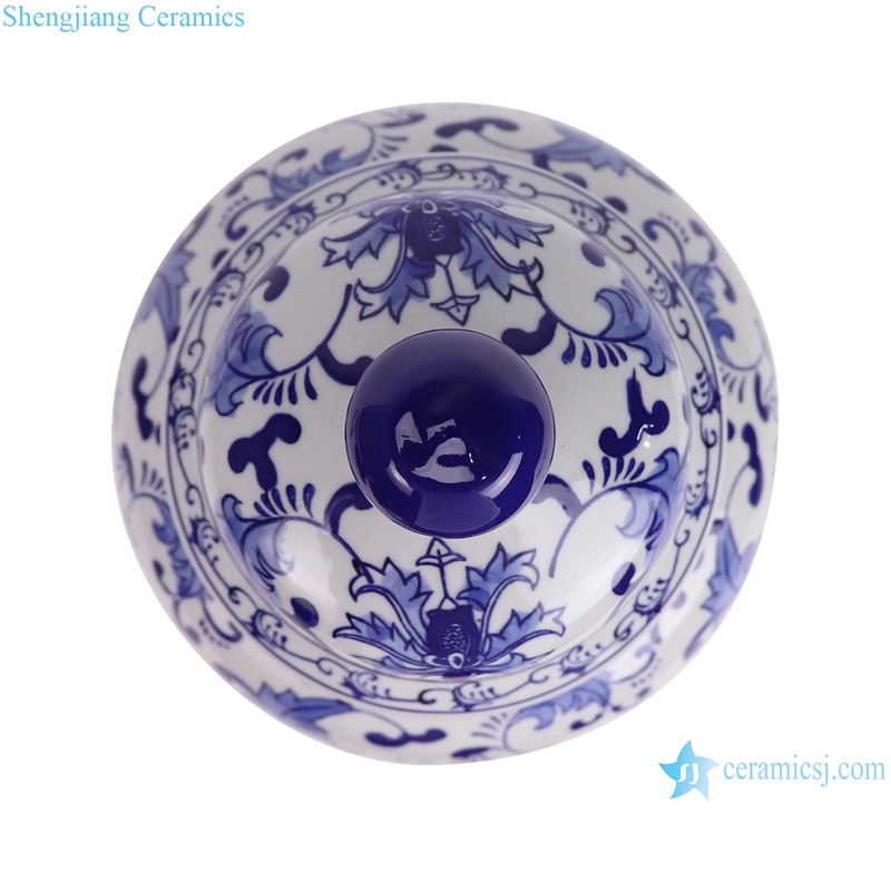 RXAE-FL11-081B Blue and White Twisted flower pattern Ceramic Lidded Jars Porcelain Flower Vase--top view