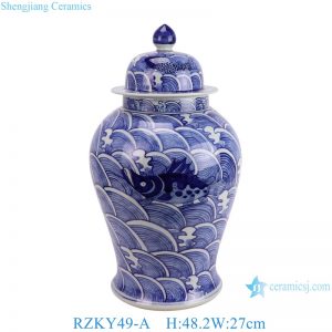 RZKY49-A Jingdezhen Antique Blue and white Porcelain Seawater fish pattern Chinese Porcelain Ginger Jar