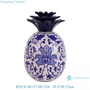 RXCE-68157-DC334 Blue and White Flower Pattern Ceramic Pineapple Shape Home Ornaments