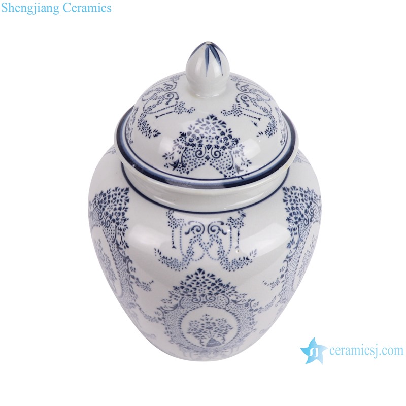 RXAY34-A Blue and White Porcelain Twisted flower Mirror pattern Ceramic jar with lid Flower pot -- vertical view
