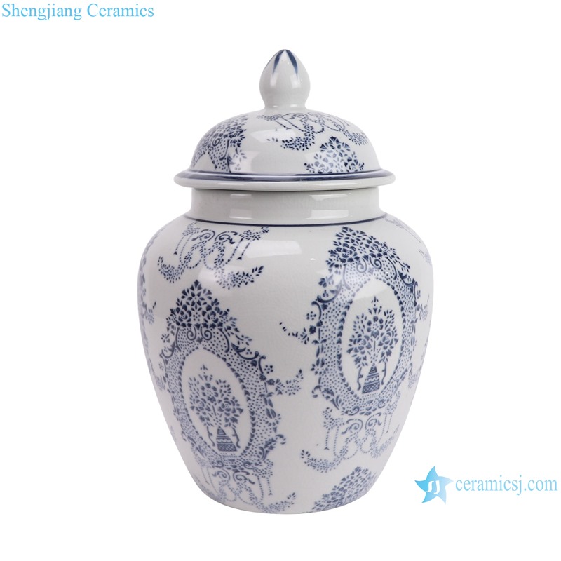 RXAY34-A Blue and White Porcelain Twisted flower Mirror pattern Ceramic jar with lid Flower pot -- side view