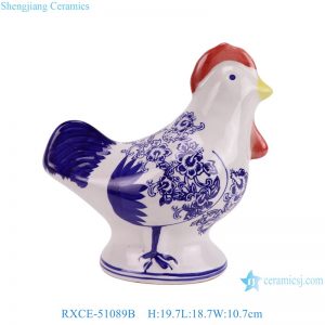 RXCE-51089B blue and white ceramic ornament cock or rooster for home decoration