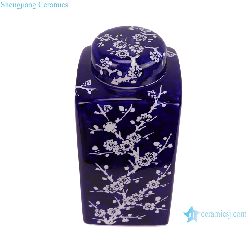 RXCE-BW66849L Blue Ground Iced Plum pattern Square Porcelain Lidded Jar for home decoration
