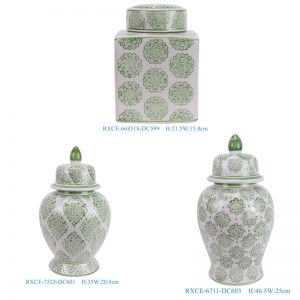 RXCE-66851S-DC599_RXCE-6711-DC603_RXCE-7523-DC601 New Green and white round flower pattern ceramic jar for home decoration