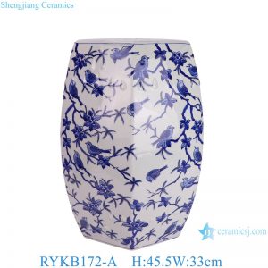 RYKB172-A Handpainted Blue and white flower bird hexagonal Ceramic Garden Drum stools Home Seat