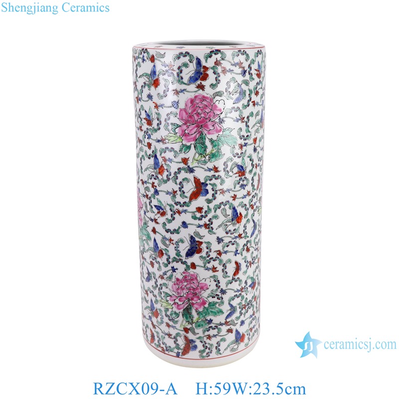 White colorful butterfly flower pattern Handpainted Ceramic floor flower Pot Umbrella stand