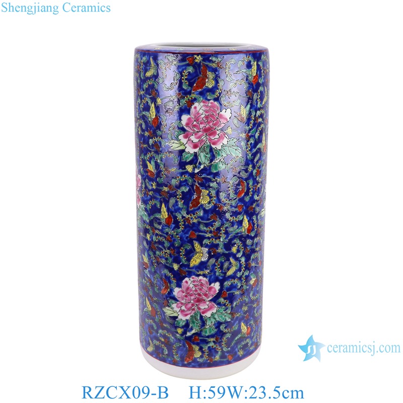 dark blue colorful butterfly flower pattern Handpainted Ceramic floor flower Pot Umbrella stand