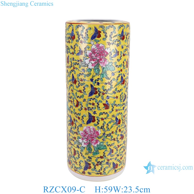 yellow colorful butterfly flower pattern Handpainted Ceramic floor flower Pot Umbrella stand