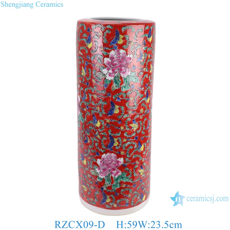 Red colorful butterfly flower pattern Handpainted Ceramic floor flower Pot Umbrella stand