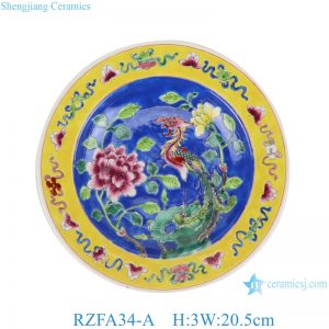 RZFA33/RZFA34/RZFA35 4/8/10 inch Ceramic Round Savor plate Flate plate Pastel color Pink Green Blue Phoenix Flower and Bird Pattern