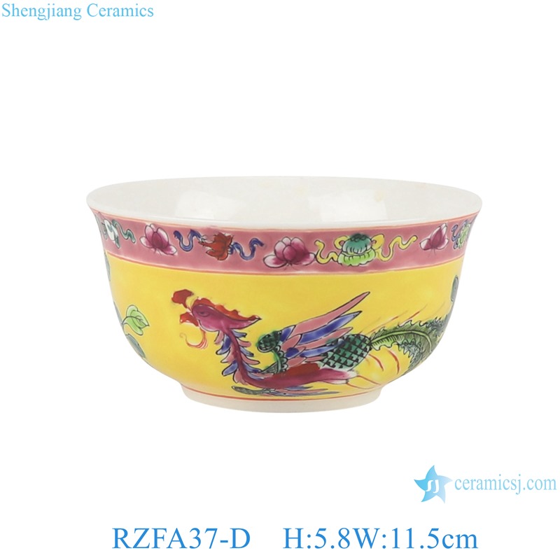 RZFA37-C Pink and yellow color glazed 4.5-inch Ceramic Bowl Phoenix Flower and Bird Pattern Tablewares