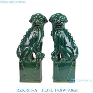 RZKR66-A Antique Green lion dog Ceramic Statue Sculptures Figurine