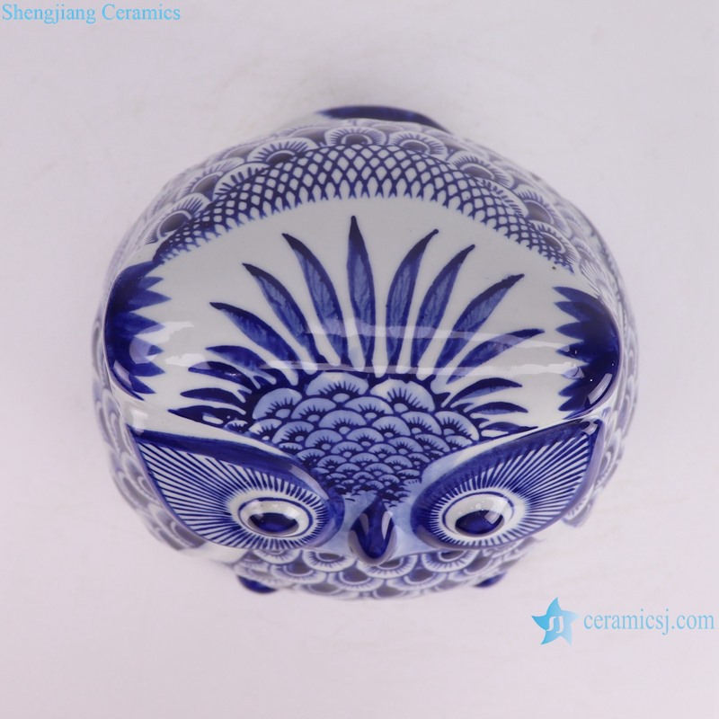 RXAY32-33 series blue and white ceramic owl statue table deco for home decoration