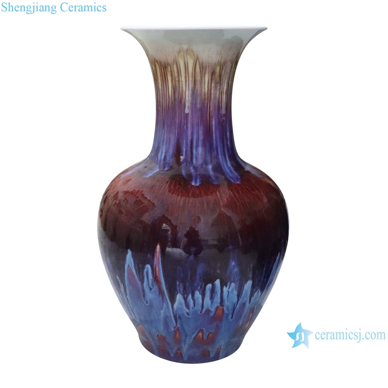 RXCI01-A-L Jingdezhen Kiln Transform Blue Oxblood Ceramic Decorative Flower Vase--side view